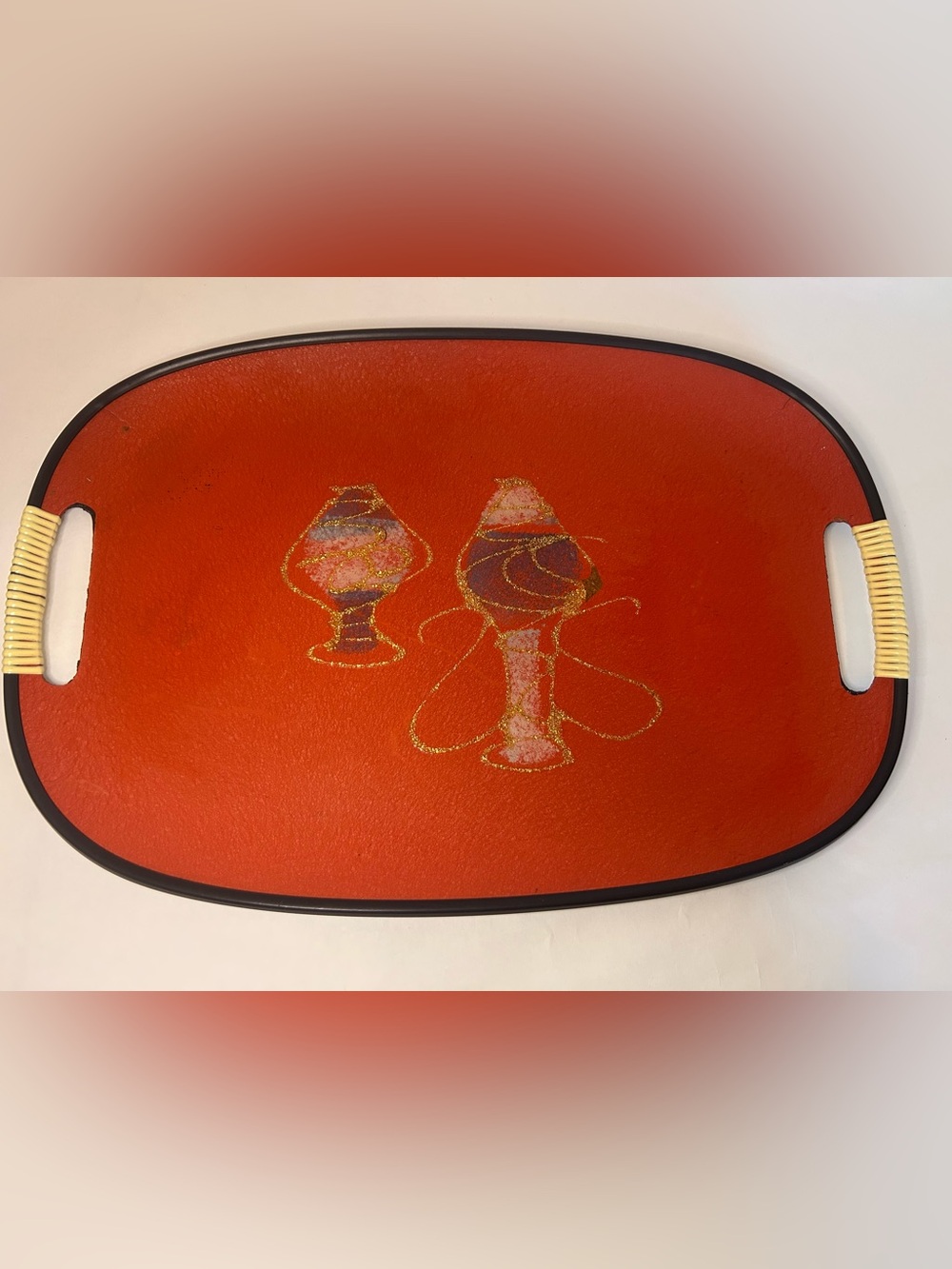 Vintage Tilso Retro Orange 60s 70s Serving Tray Glitter Japan Groovy Decor‎ MCM